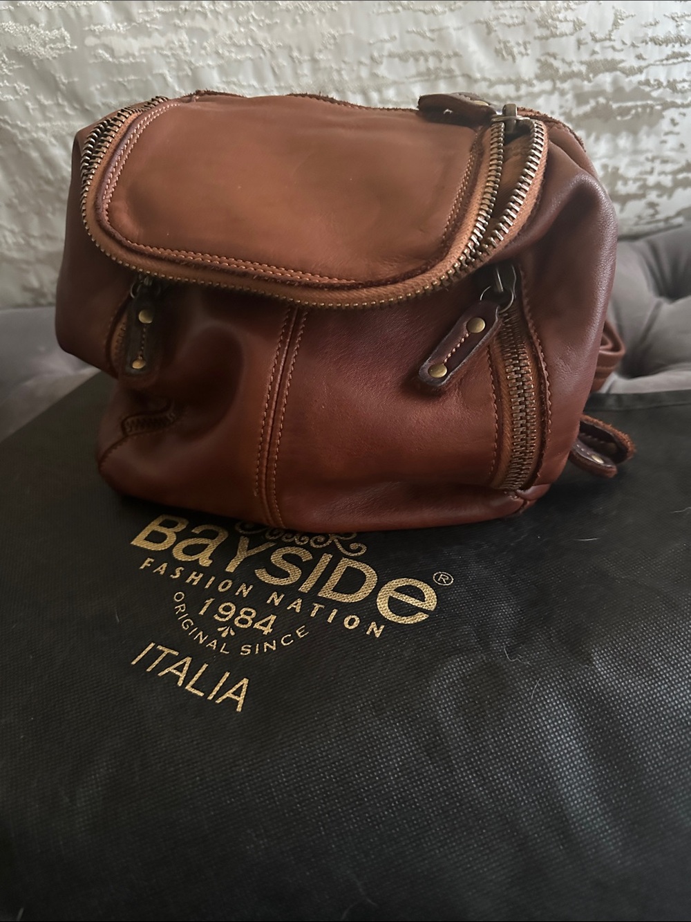 Bayside Cognac Leather Ladies Crossbody Bag